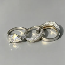 VKHK 3pcs/Set Luxurious Copper Plated Gold Full Rhinestone Zirconia Decorated Rings Set Suitable For Women Wedding Wear Gift - 3-piece Ring Set - View 6