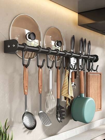 1/2 Pcs Wall Mounted Kitchen Utensil Rack, Modern Wall Rod, Storage Hooks, Movable Hanging Rack Hooks, Spatula Spoon Holder, Kitchen Utensil Storage Rack Organizer, Kitchen Supplies Storage, Kitchen Accessories