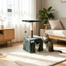1pc Compact Multi‑Functional Cat Tree, Featuring Wear‑Resistant Sisal Scratching Posts, Fun Hanging Balls And Soft Plush Fabric. It Allows Cats To Sleep, Scratch And Play All In One. - Multicolor - View 2