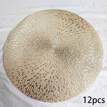 4/6/8/12pcs 15-Inch Gold Round Placemats, Fireworks Pattern, Washable, Suitable For Dining, Events, Parties, Weddings, Bridal Showers, Home Daily Use - Gold - View 7