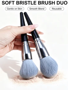 2pcs Large Powder & Blush Brush Set, Skin-Friendly Synthetic Bristles Face Makeup Tool - Multicolor - View 2