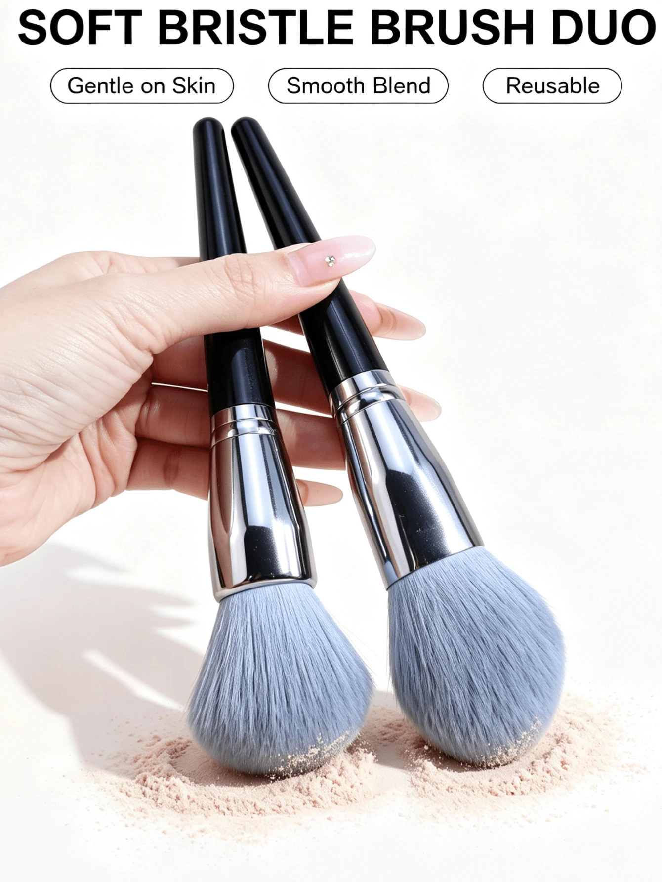 2pcs Large Powder & Blush Brush Set, Skin-Friendly Synthetic Bristles Face Makeup Tool
