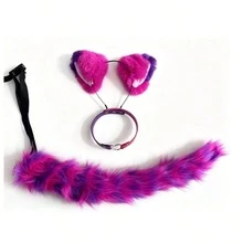 Halloween Cat Costume Accessory Set, Includes Fluffy Tail, Ear Headband, Striped Socks, Suitable For Cosplay - Pink Purple Stripes - View 11