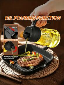 1pc Unique Hand-Painted Olive Branch Pattern PP Material Oil Bottle, One-Of-A-Kind With Handle Automatic Flip Lid Leak-Proof Oil Dispenser, Exclusive Olive Kitchen Cooking Baking Olive Oil And Vinegar Storage Container - View 7