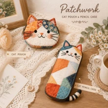 Custom Handmade Kitten Pencil Case & Coin Purse Set, Cartoon Pen Bag With Name, Adorable Patchwork Cat Pattern Pouch, Great Teacher Appreciation Gift, Back To School Supplies Organizer For Students And Craft Lovers - Multicolor - View 7