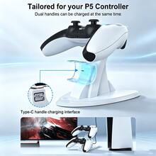 Dual Charging Station For P5 Controllers, Type-C Ports With Blue LED Indicator, Charge & Store 2 Controllers, Stable Non-Slip Base, ABS Black, Perfect For Streamers, Co-Op Players & Organized Gamers - View 3