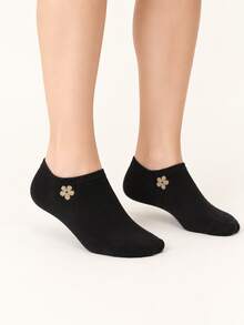 5 Pasang Kaos Kaki Pendek Wanita Jacquard Motif Bunga Acak, Model Tak Terlihat, Cocok untuk Sepatu Olahraga - MultiWarna - View 2