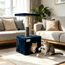 1pc Compact Multi‑Functional Cat Tree, Featuring Wear‑Resistant Sisal Scratching Posts, Fun Hanging Balls And Soft Plush Fabric. It Allows Cats To Sleep, Scratch And Play All In One. - Multicolor - View 4