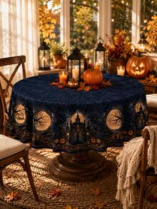 1pc Gothic Halloween Table Runner, Haunted Castle Full Moon Pumpkin Spooky Night Print, Vintage Dark Halloween Dining Table Decor For Home Party Fall Holiday - Multicolor - View 11