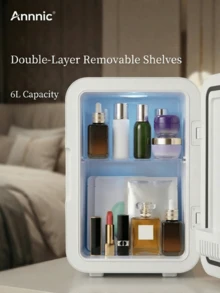 SMEGGEMS 4L Dual-Use Mini Cosmetic Refrigerator, 12V Car/220V Home Cold & Hot Dual Function, 28dB Quiet, With LED Mirror Light, Removable Compartment, Suitable For Skincare, Beverages, Breast Milk, Bedroom And Travel Use - White - View 6