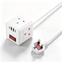 1.8米七合一电源插座，带4个USB接口和1个Type-C接口，2500W，带交流电源插座，适用于厨房、客厅、办公室、卧室，黑/白 - 英規插(220-240V) - 查看 10