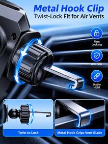 1pc Car Phone Holder, [Upgraded Auto Lock] Universal Phone Mount, With Hook Clip, Suitable For Car Air Vent, Compatible With Phones - Multicolor - View 10