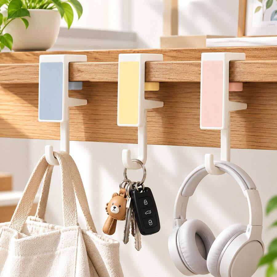 1PC Adjustable Hook-Style Storage Rack, Student Desk Side Bag Hook, No-Drill Detachable Classroom Bag Hanging Tool - View 1