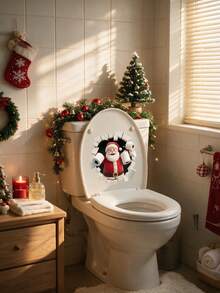 Miếng dán tường tự dính trang trí nhà dịp lễ hình Ông già Noel giao quà trong tuyết hiệu ứng 3D xuyên tường - Một cỡ - Xem 2