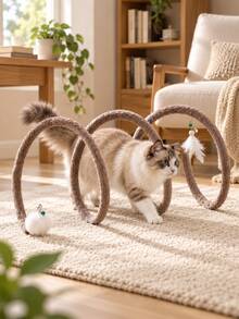 Foldable Cat Tunnel Spiral Interactive Toy With Detachable Bell, Indoor Self-Play Training Device, Mouse Feather Cat Teaser Wand, Kitten Energy-Burning Activity Tube, Crinkle Sound Pet Supplies, Ferret Rabbit Puppy Exercise Accessory Set - Multicolor - View 4