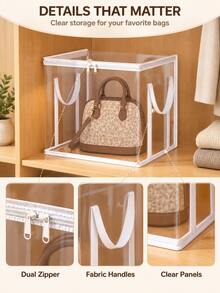 1pc Large Capacity Transparent Portable Dust-Proof Handbag Storage Box, Multi-Functional Closet Organizer, Suitable For Handbags, Backpacks, Wallets, Also For Clothes, Toys And Miscellaneous Items, Essential For Home Closet, Suitable For Back To School, Travel And Vacation - Multicolor - View 3