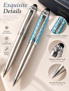 1pc Silver Executive Ballpoint Pen, Geometric Metal Writing Pen With Clip, Smooth Ink Office Pen, Suitable For Business, School, Journaling, Signing And Daily Writing - Multicolor - View 5