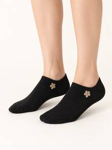 5 Pasang Kaos Kaki Pendek Wanita Jacquard Motif Bunga Acak, Model Tak Terlihat, Cocok untuk Sepatu Olahraga - MultiWarna - View 3