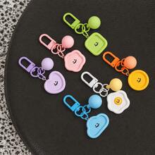 1/6pcs Cute Smiling Face Keychain, Colorful Geometric Shape Bag Charm With Beads And Chain Clasp, Suitable For Girls' Backpack Pendant Decoration Gift - Cloud Heart - View 16