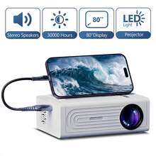 Smart Mini Portable Projector, Native 720P, Wired Home Theater Projector, 180° Adjustable Angle, Compatible With USB, Smartphone, TV Box, Laptop - High-Resolution Video Projector For Movies And Presentations - White - View 6