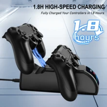 P4/Slim/Pro Dual Charging Station, 1.8H Fast Charge For 2, Red/Blue LED Light, Power Via P4/PC/Laptop/Adapter, 1:1 Sync & Charge, ABS Black - View 5