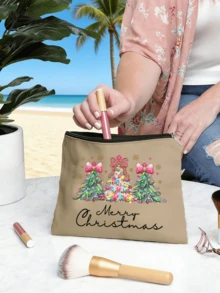 Christmas Tree Coquette Makeup Bag, Bow Snowflake Merry Christmas Print Cosmetic Pouch, Large Capacity Canvas Travel Toiletry Bag, Xmas Gift Storage Zipper Pouch For Women Girls - Multicolor - View 7