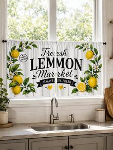 1 Set Lemon Floral Kitchen Window Valance, American Country White Wood Grain Polyester Rod Pocket Short Curtain, "Squeeze The Day" Text & Tableware Print Small Curtain, Suitable For Cafe, Restaurant, Cabinet And Ins Style Home Decor - Multicolor - View 10