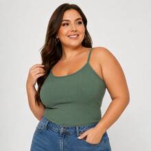 Basic Ribbed Spaghetti Strap Tank Top Plus Size - 3-teiliges Set – Sortierte Farben - Übersicht 5