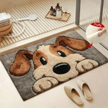 Faux Cashmere Dog Print Bath Mat, Non‑Slip Ultra‑Soft Low‑Pile Knitted Doormat, Machine Washable Absorbent Bathroom Rug For Bedroom Kitchen Entryway, Indoor Outdoor Home Decor Housewarming Gift - A - View 11