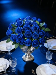 2/1pc Wedding Decoration Rose, Artificial Light Blue Flower And Welcome Sign, For Wedding Ceremony And Reception Decoration - Blue - View 2