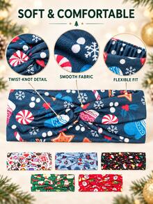 1-Piece Christmas-Print Wide Headband – Soft, High-Stretch Hair Accessory Suitable For Holiday Parties And Everyday Wear - Multicolor - View 3
