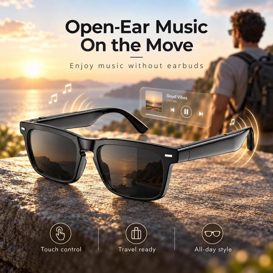 Wireless Smart Glasses With Audio And Voice Call Functions, Rechargeable Music Glasses With Built-In Microphone, Suitable For Hiking, Indoor And Outdoor Entertainment - View 1