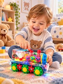 Glowing Transparent Gear Train Toy, Collision Activated Sound & Light, 360° Rotation, Music, ABS Transparent Shell, LED Lighting, Automatic Collision Sensing, Rotational Motion, Educational Sensory Toy For Boys And Girls - Gear Car - View 4