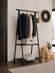 1pc Vertical Coat Rack, Multi-Functional Metal Clothing Rack, Adjustable Hanging Rod, Double-Layer Storage Design, Anti-Slip Track, Locking Casters, Durable Home Display Rack - Multicolor - View 9