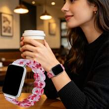 1件輕量彈性樹脂手錶錶帶，時尚舒適，兼容 Galaxy Watch Fit 3、Fit5 Pro/Fit4 Pro/Fit5/4/3/2、Watch 10 Pro/8 Pro/9 Pro/Watch 6/5/4 及其他智慧手錶，男女適用 - 桃紅 - 查看 4