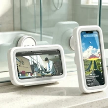 1pc Bathroom Waterproof No-Drill Wall-Mounted Phone Holder Anti-Fog Touchscreen Storage Box, Suitable For Watching Shows During Shower - A - View 4