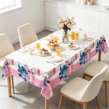 FIFA FIFA Stitch & Angel Cartoon Print Disposable Tablecloth, Waterproof & Oil-Resistant, No-Wipe, Suitable For Theme Parties, Picnics, Gatherings, Atmospheric Table Decor Party Supplies, 1pc - View 1