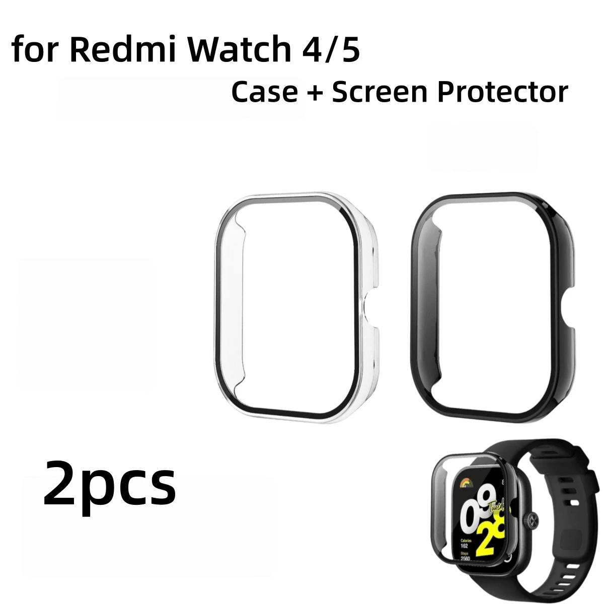 2pcs Integrated PC Phone Case For Redmi 4/5, Built-In Tempered Glass Film, High Transparency, Scratch-Resistant. Available In Black/Transparent/Pink/Pure White