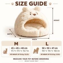 1pc Cute Cartoon Animal Pet Cave Bed, Semi-Enclosed Plush Sleeping Nest With Raised Edges And Soft Cushion, Bear, Deer And Rabbit Patterns, Suitable For Cats And Small Dogs, Indoor Pet Resting Bed - Multicolor - View 2
