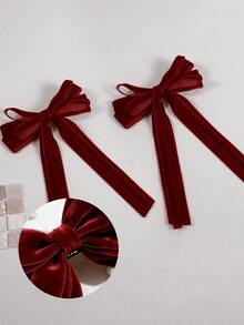 2Pcs Velvet Bow Hair Clips Long Streamer Ribbon Barrettes, Sweet Side Hair Pins For Christmas Party Wedding Photo Shoot Daily Hair Accessories - Multicolor - View 2