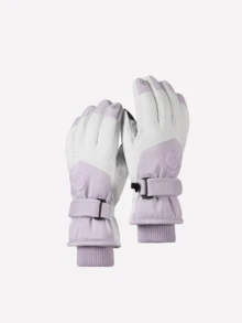 Colorblock Ski Gloves, Minimalist Sports Style, Thick Windproof And Waterproof Fabric, Decorative Round Badge, Adjustable Hook And Loop Wrist Strap, Warm, Anti-Slip And Durable, Suitable For Winter Skiing, Hiking, Snow Outdoor Cold Weather Activities - Multicolor - View 18