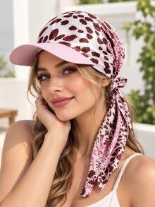1pc Women's Leopard Print Sun Hat Scarf Combo, Fashionable UV Protection Baseball Cap With Silk Scarf, Tie Design, Lightweight Versatile, Suitable For Spring Summer Autumn Outdoor Travel, Vacation, Daily Wear - Multicolor - View 1