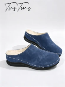Capped Toe Thermal Slippers, Thick Plush Lining, Slip-On Warm Indoor Home Slippers, Autumn/Winter Fashion Soft Sole - Navy Blue - View 4