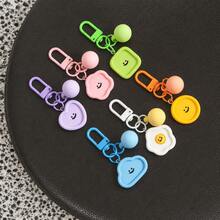 1/6pcs Cute Smiling Face Keychain, Colorful Geometric Shape Bag Charm With Beads And Chain Clasp, Suitable For Girls' Backpack Pendant Decoration Gift - Cloud Heart - View 2