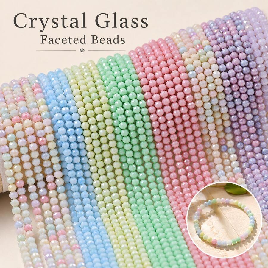 4mm Approx. 120pcs Candy Color Mixed Faceted Water-Dyed Porcelain Glass Spacer Beads, 1mm Hole Diameter, Handmade DIY Jewelry Making Decorative Accessories Loose Beads - Water-dyed Porcelain Beads - View 1