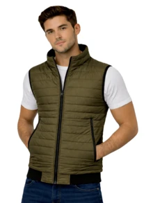 Men's Vest 8MY77-3 In Khaki And Black, Zip Front And Pockets, Urban Lifestyle Outerwear For Everyday Wear - Multicolor - View 2