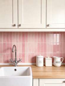 Självhäftande stänkskyddande väggkakelklistermärken, rosa gradient långa tunnelbanekakel, 2D platt självhäftande väggkakel, glansig vattentät oljeavvisande avtagbar mosaik keramik kakel klistermärken, kök, badrum, husbil, tvättstuga heminredning väggklistermärken - Rosa stor storlek - Visa 2