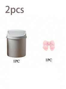 Mini Desktop Trash Can With Lid And Decorative Bow, Plastic Rotating Lid, Non-Electric Cylindrical Design, Suitable For Home, Office, Kitchen, Bedroom Vanity And Daily Use - Multi-color - View 14