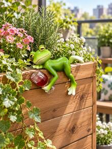 Resin Frog Figurine With Wine Glass, Ledge Hanging Frog Statue, Aquarium Fish Tank Rim Decor, Outdoor Planter Pot Edge Ornament, Patio Yard Garden Fence Railing Decoration, Indoor Home Desktop Display, Landscape Accent Decor For Backyard Balcony - Red Wine Frog - View 9