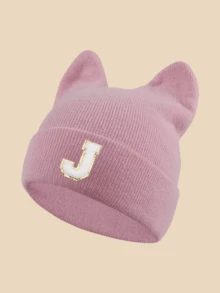 1pc Women's Bunny Ear Hat With Lettering & Cat Ears - Lightweight Warm Brimless Suitable For Winter, Christmas Thanksgiving ,Birthdays Gift - Pink - View 8